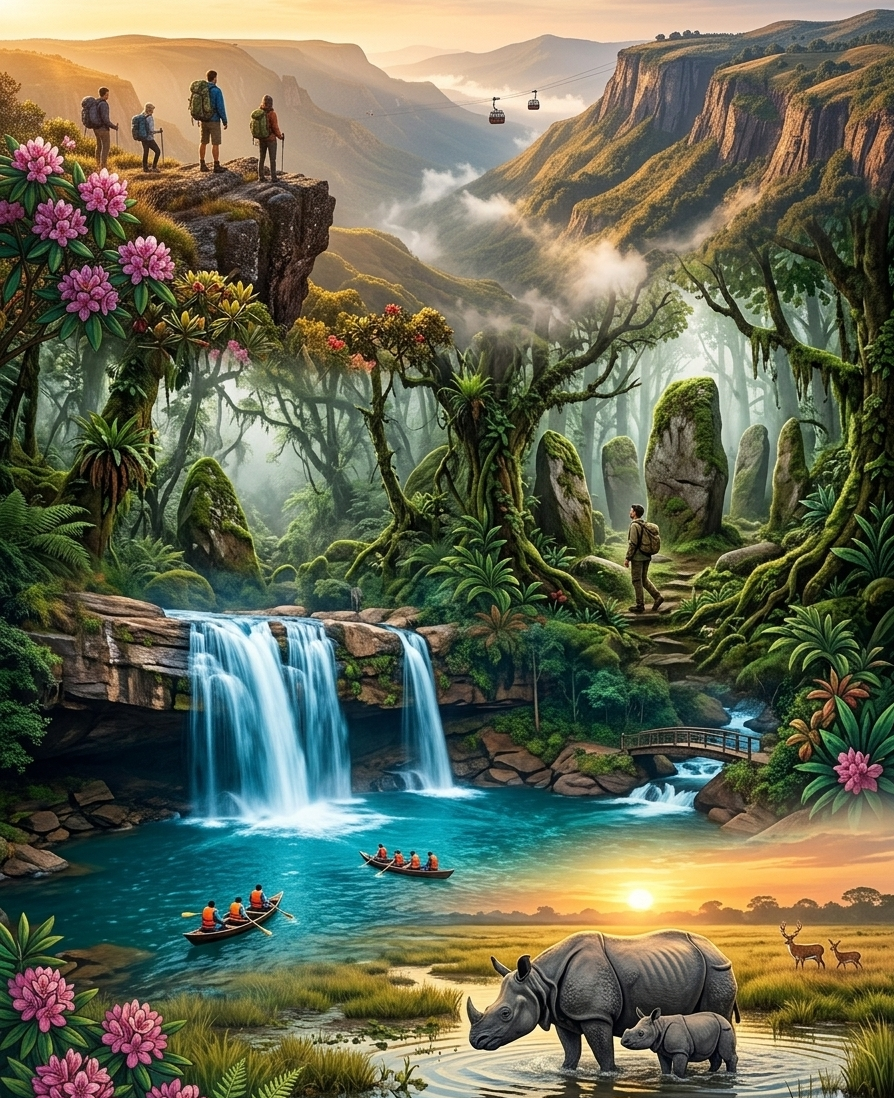 Meghalaya & Assam – “From the Mist-kissed Canyons to the Wild Heart of Bharat, Find Your Soul Where the Clouds Meet the Rhinos!”