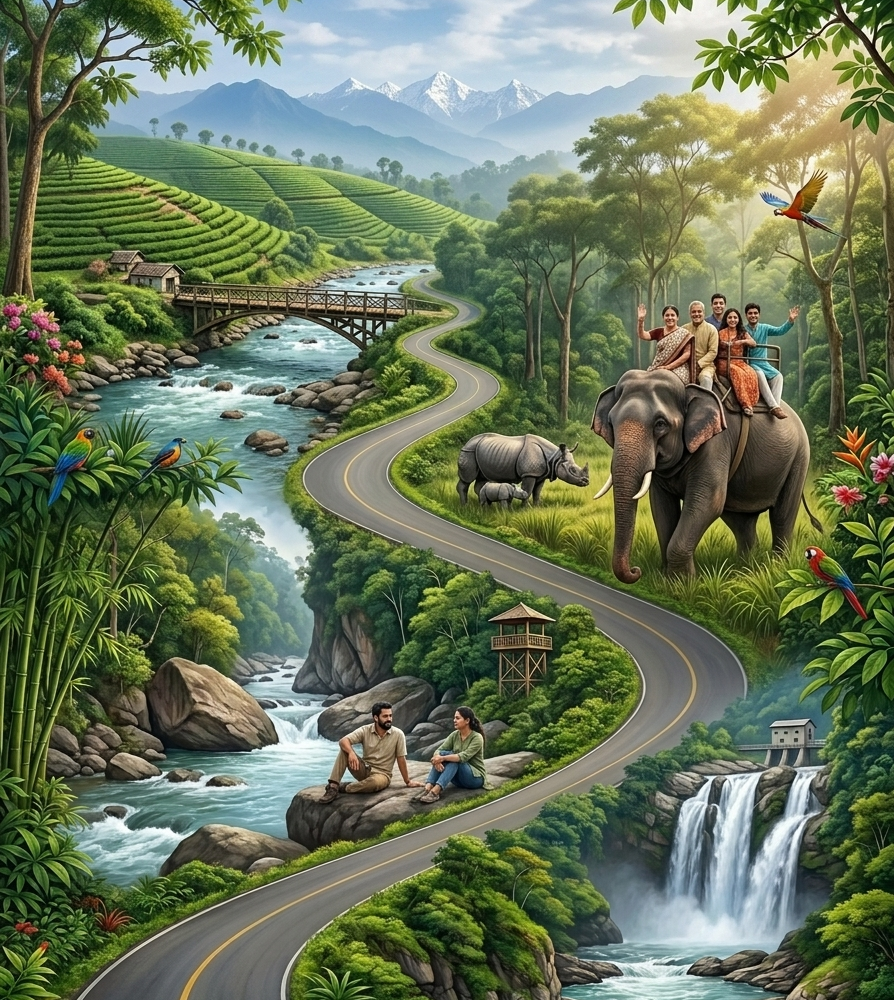Dooars – “Ditch The Standard Vacation For a Journey Where You Track Wild Rhinos Through Misty Elephant Grass by Dawn and Cross Swinging Footbridges Over Rushing Rivers by Dusk.”